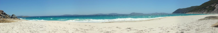 A panorama of Misery Beach, middle of photo facing north
