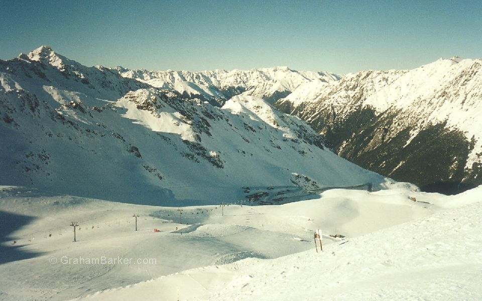 Looking down-valley from the top of the Rainbow ski area, New Zealand