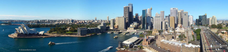 Panorama of Sydney CBD and opera house from the pylon lookout on the harbour bridge