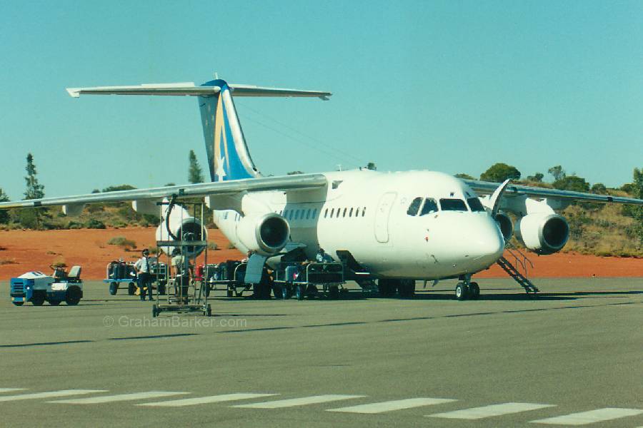 An Ansett BAE-146 at Ayers Rock airport