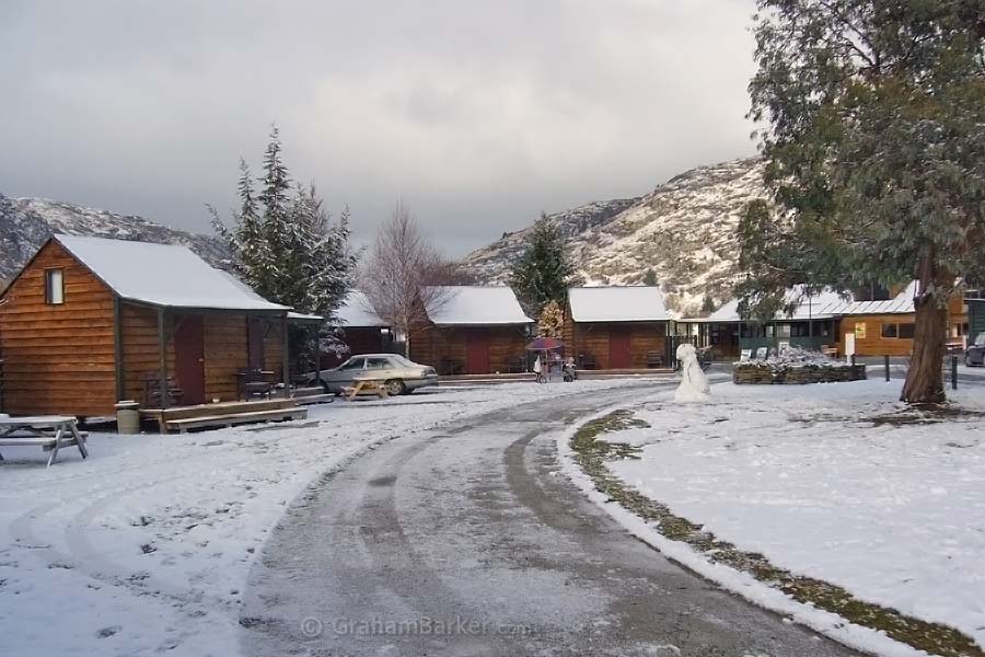 Cabins at a motor camp outside Queenstown
