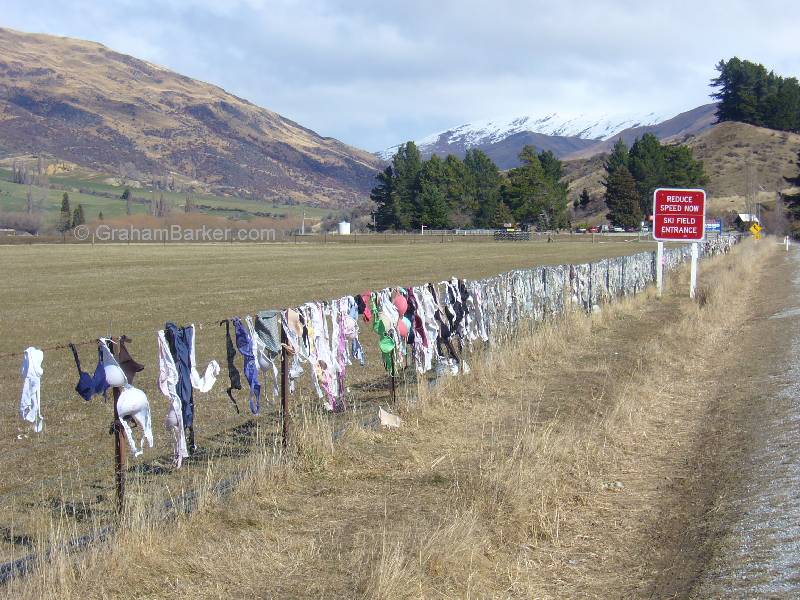 The Cardrona bra fence two weeks before its removal in 2006