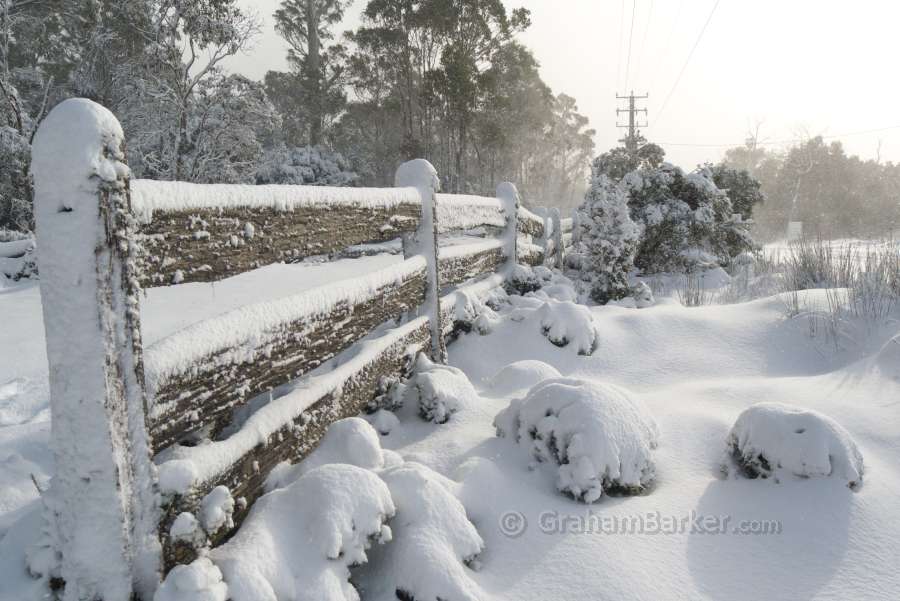 Snow on a fence near Cradle Mountain, Tasmania
