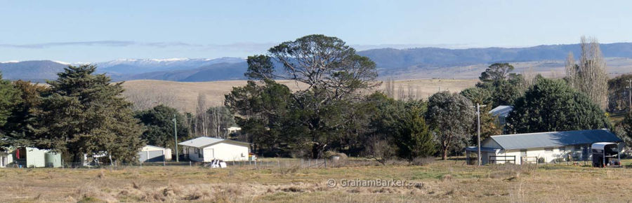 Some of the town of Dalgety NSW, with part of the Snowy Mountains visible
