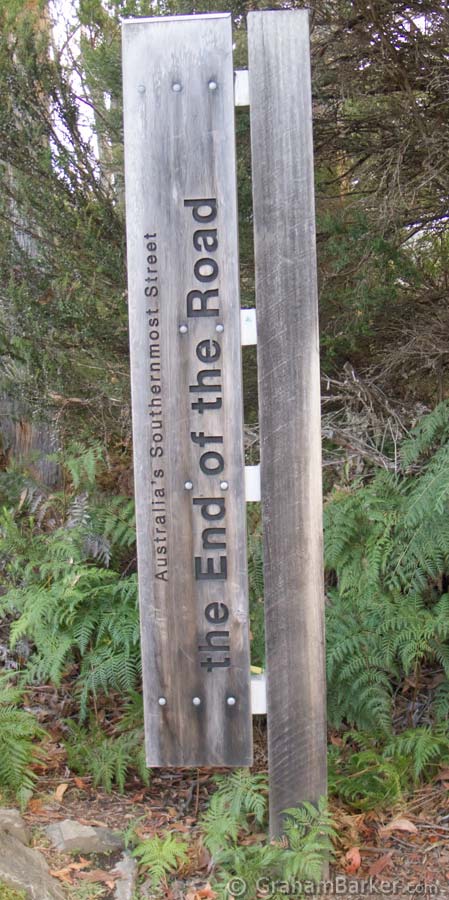 An end-of-road sign, Cockle Bay, Tasmania