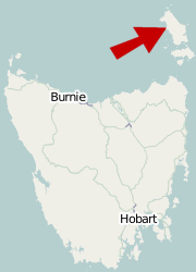 Map showing location of Wybalenna in relation to Tasmania