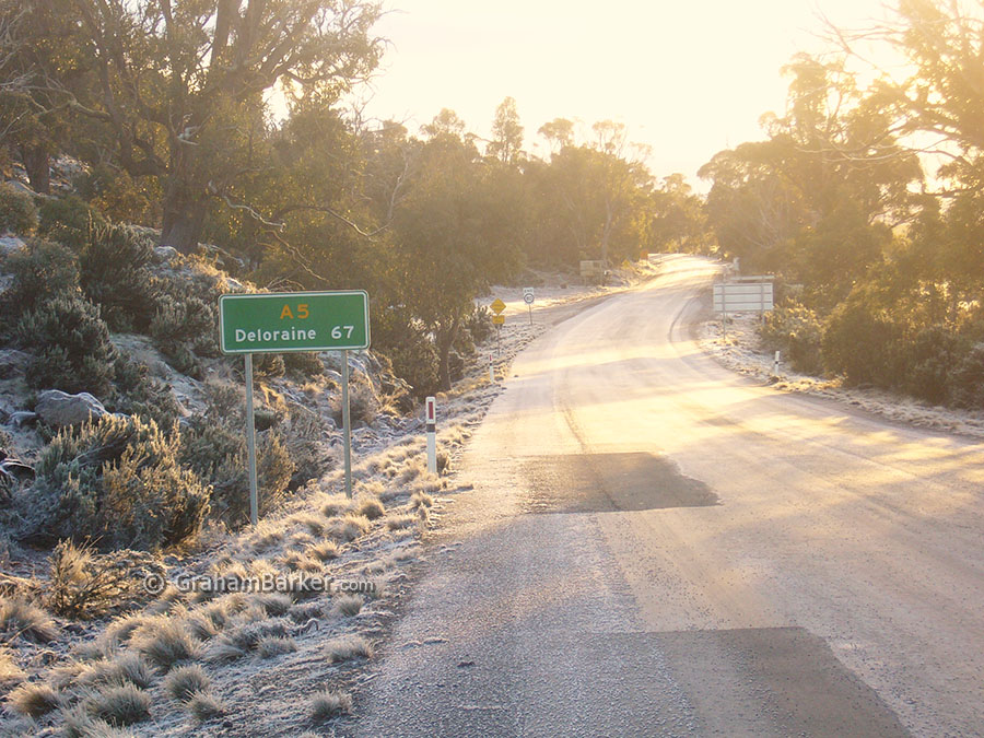 Snow-like frost on the Lake Highway, Tasmania