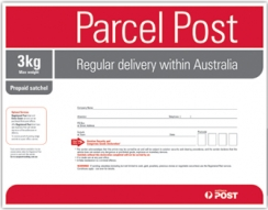 An Australia Post 3kg prepaid parcel post satchel