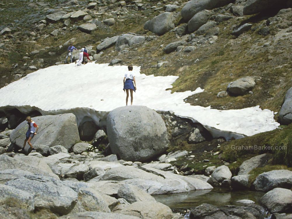 In some years, after Christmas you'd be lucky to find anything bigger than this small snow remnant near Thredbo, NSW Snowy Mountains