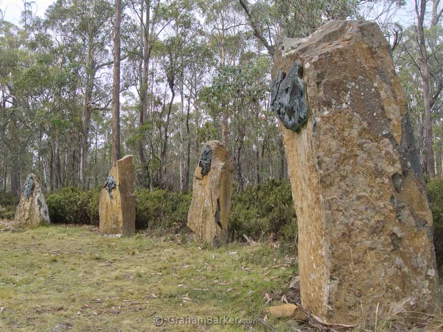 Four of the Steppes stones. Steppes sculptures, Tasmania