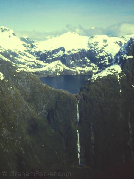 Sutherland Falls from a flight between Milford Sound and Queenstown, New Zealand