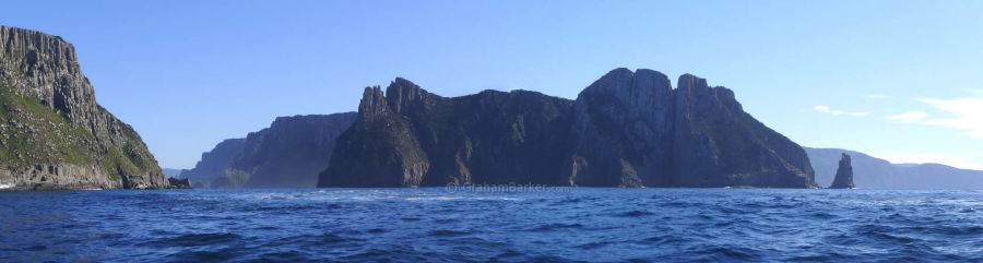 Panorama including Tasman Island and Cape Pillar from Tasman Island cruise, Tasmania