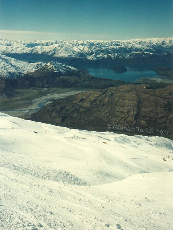 View over Lake Wanaka from Treble Cone ski area, New Zealand
