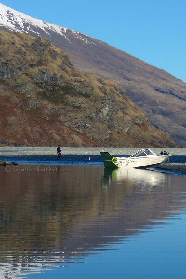 Jet boat on the Matukituki River near Wanaka, New Zealand
